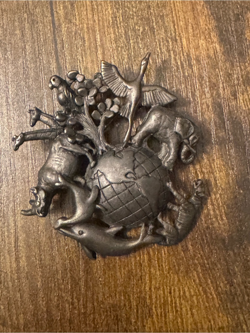Vintage AJC Animals Around The World Globe Brooch Pin Rhino Elephant Dolphin